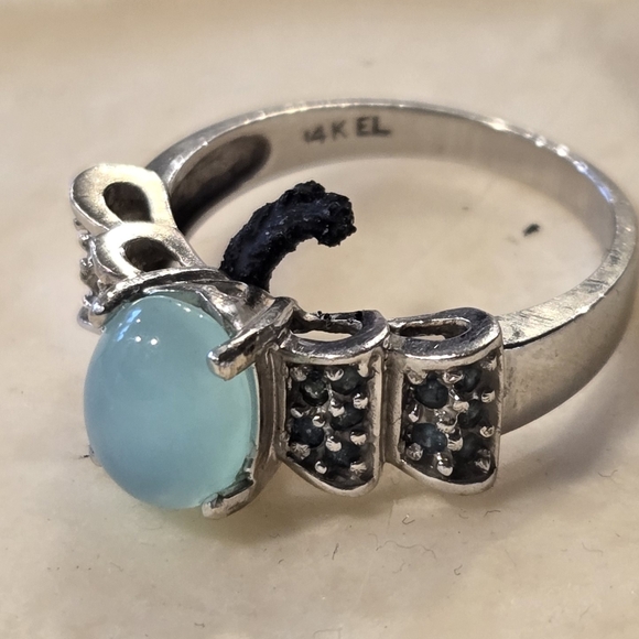 Blue opal ring 14k wg  blue accent diamonds size 6 - Picture 2 of 7